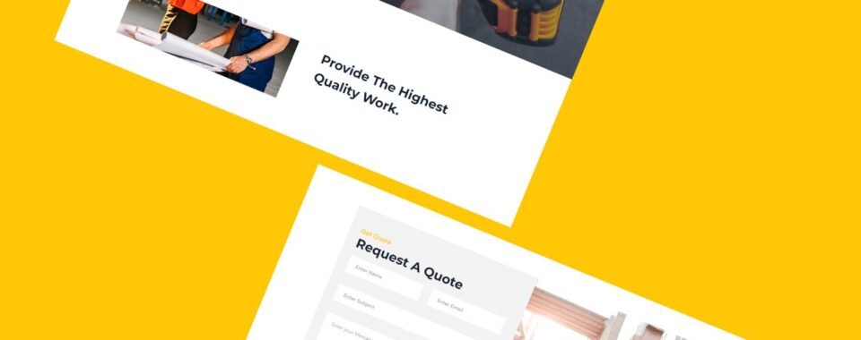 a yellow and black website design for a construction company.