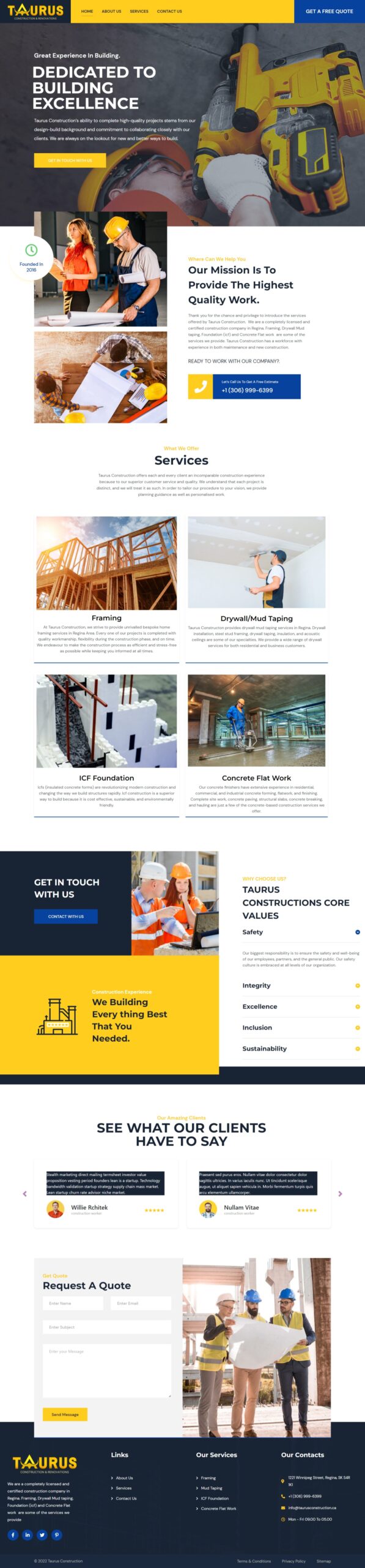 a website design for a construction company.